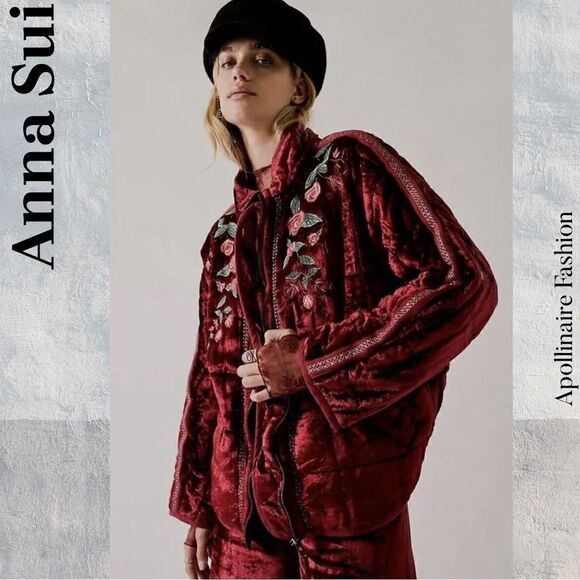 FREE PEOPLE BY ANA SUI DOLMAN EMBROIDERED JACKET IN WINE AND ROSE SP NWT - Picture 1 of 11